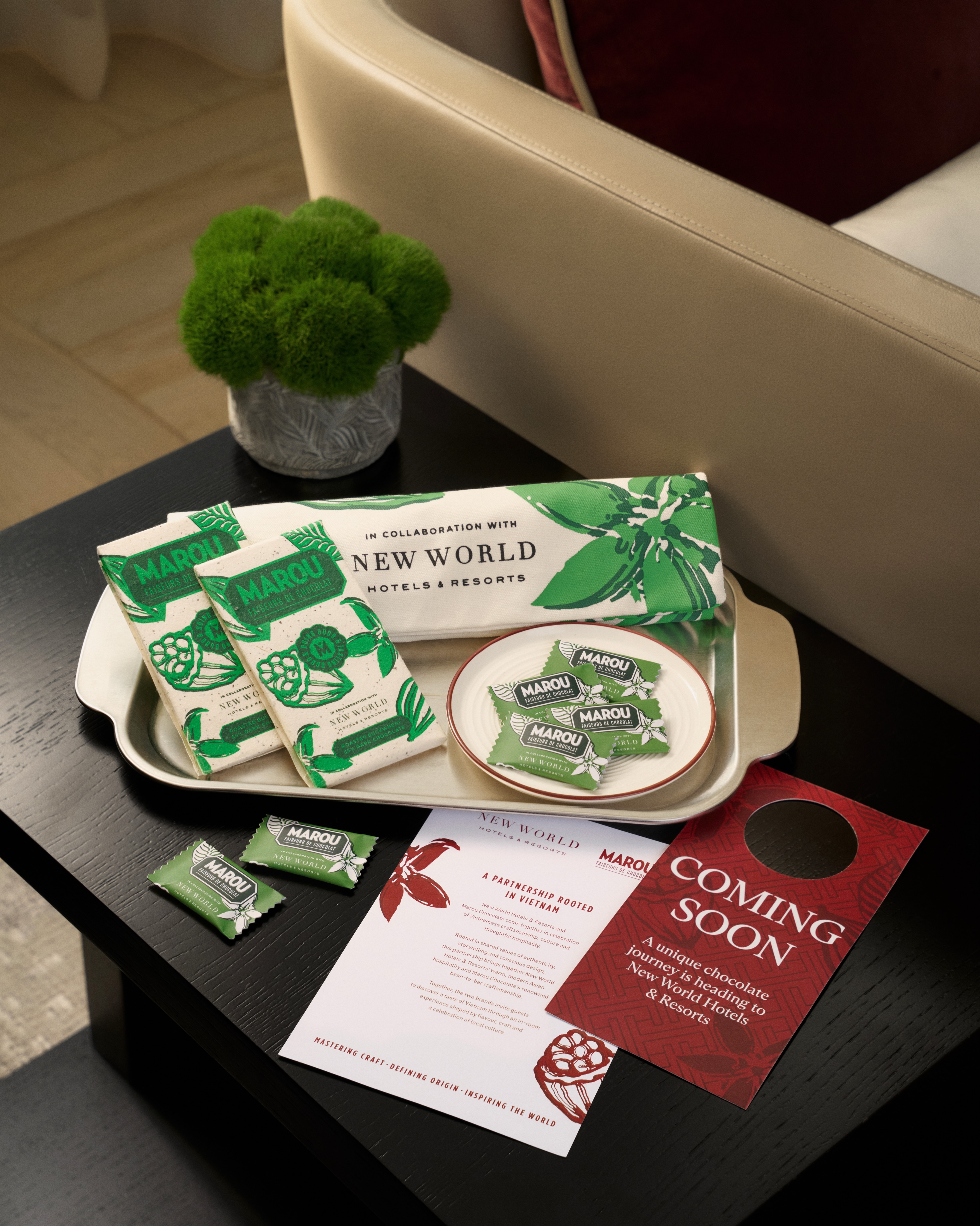 This Collection Begins with Gratitude
Thoughtfully crafted in collaboration between New World Hotels & Resorts and Marou Chocolate, each gift and keepsake is made for the guests who have shaped our journey. More than beautifully made mementos, they are heartfelt symbols of our thanks—for every visit, every celebration, and every moment of trust you’ve placed in us.
May these gifts serve as a lasting reminder of the memories we’ve shared together, and of our sincere appreciation for welcoming us into your story.
@marouchocolate
@newworldhotels
@newworldphuquocresort
@newworldsaigon
@newworldhoianabeachresort
#MarouXNewWorldHotels
#NewWorldHotels
#BeyondtheSummer
The Curated Gift Box
New World Hotels & Resorts x Marou Chocolate
@marouchocolate
@newworldhotels
@newworldphuquocresort
@newworldsaigon
@newworldhoianabeachresort
#MarouXNewWorldHotels
#NewWorldHotels
#Beyond the summer
The Co-branded In-room Amenities
New World Hotels & Resorts x Marou Chocolate
@marouchocolate
@newworldhotels
@newworldphuquocresort
@newworldsaigon
@newworldhoianabeachresort
#MarouXNewWorldHotels
#NewWorldHotels
#Beyond the summer